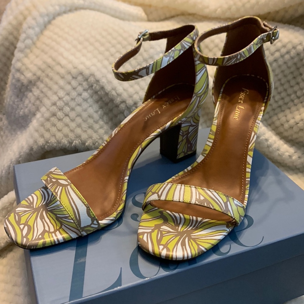 Tropical High Heel Sandals with Ankle Strap